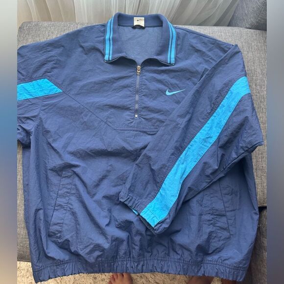 Vtg 90s Nike Windbreaker Jacket Blue Mock Neck Zip Nylon Embroidered Logo Sz XL - Picture 11 of 12